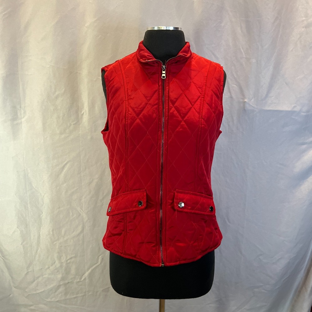 Westport Quilted Puffer Vest Womens Small Red Lightweight Sleeveless Full Zip